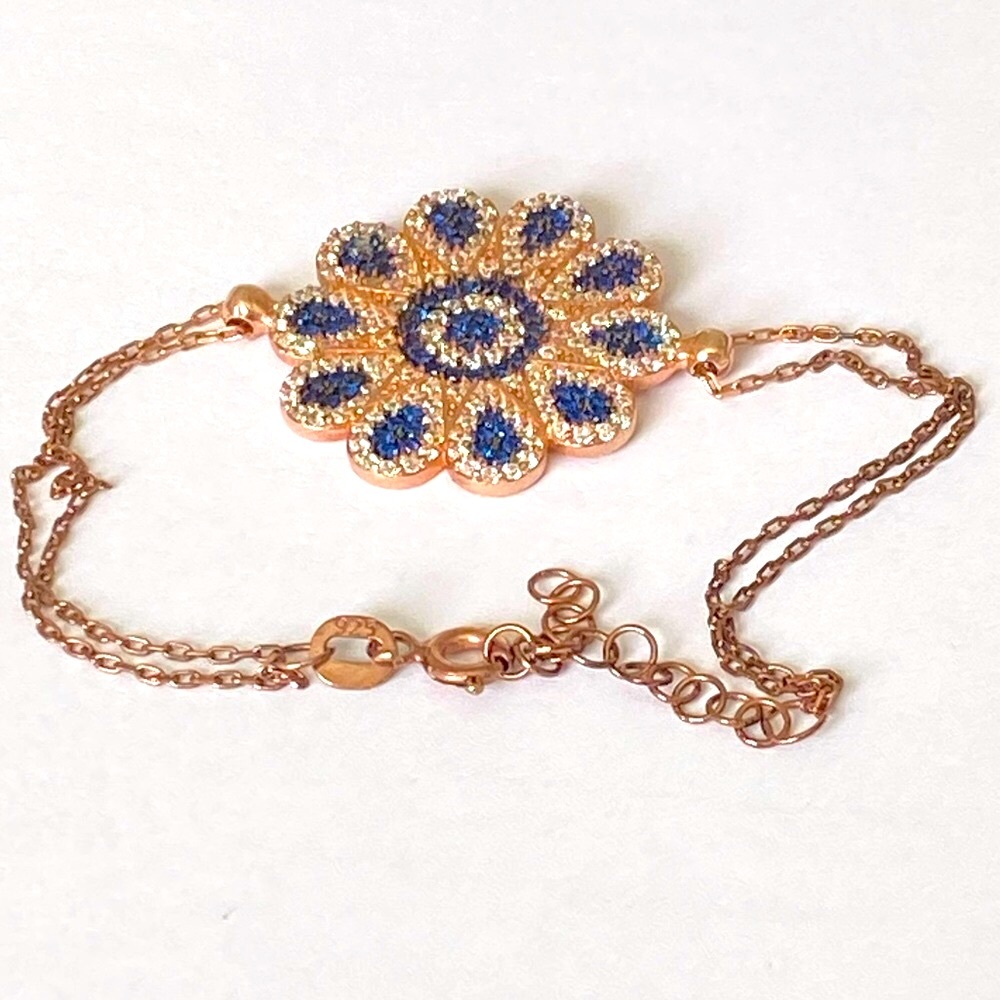 🌸925 Silver bracelet sapphire flower 14k rose gold plated - Picture 4 of 5